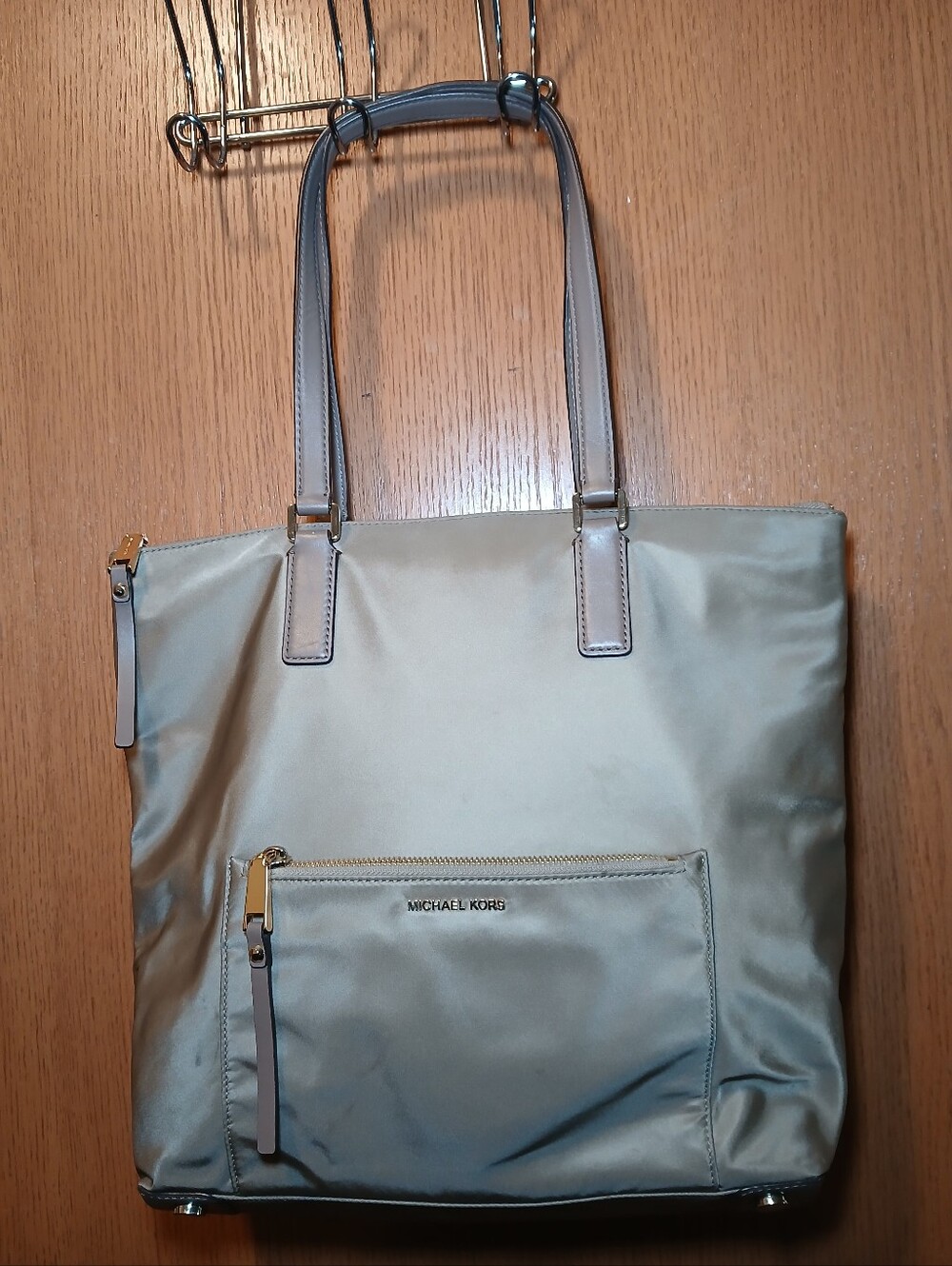 Michael Kors Taupe Nylon Large Tote Shoulder Bag Gold Hardware